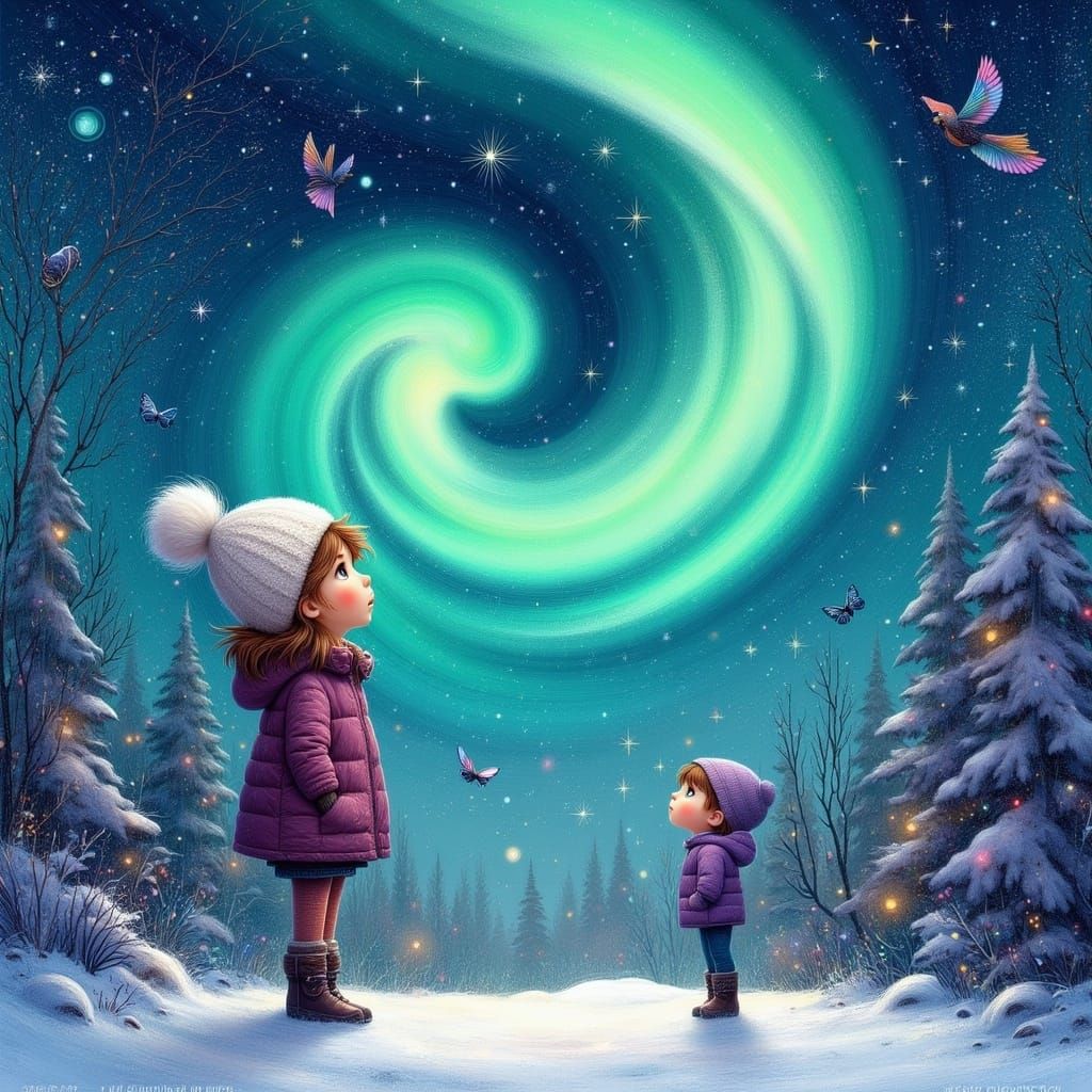 <lora:Ultra Cute Flux:1.0> simple drawing children see north...