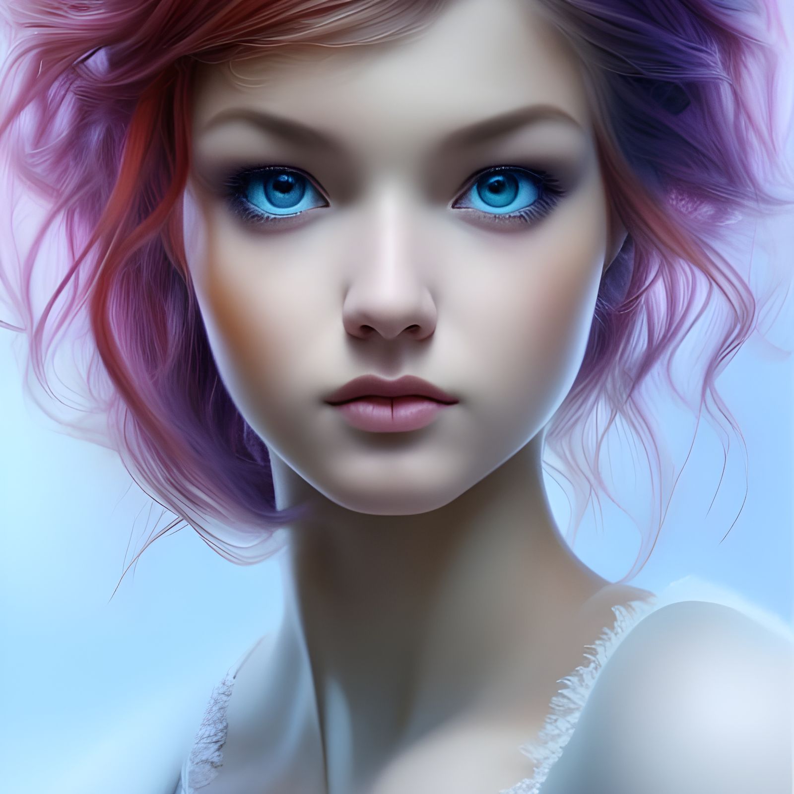 Hyperrealistic Portrait with Rainbow Hair, Detailed Digital ...