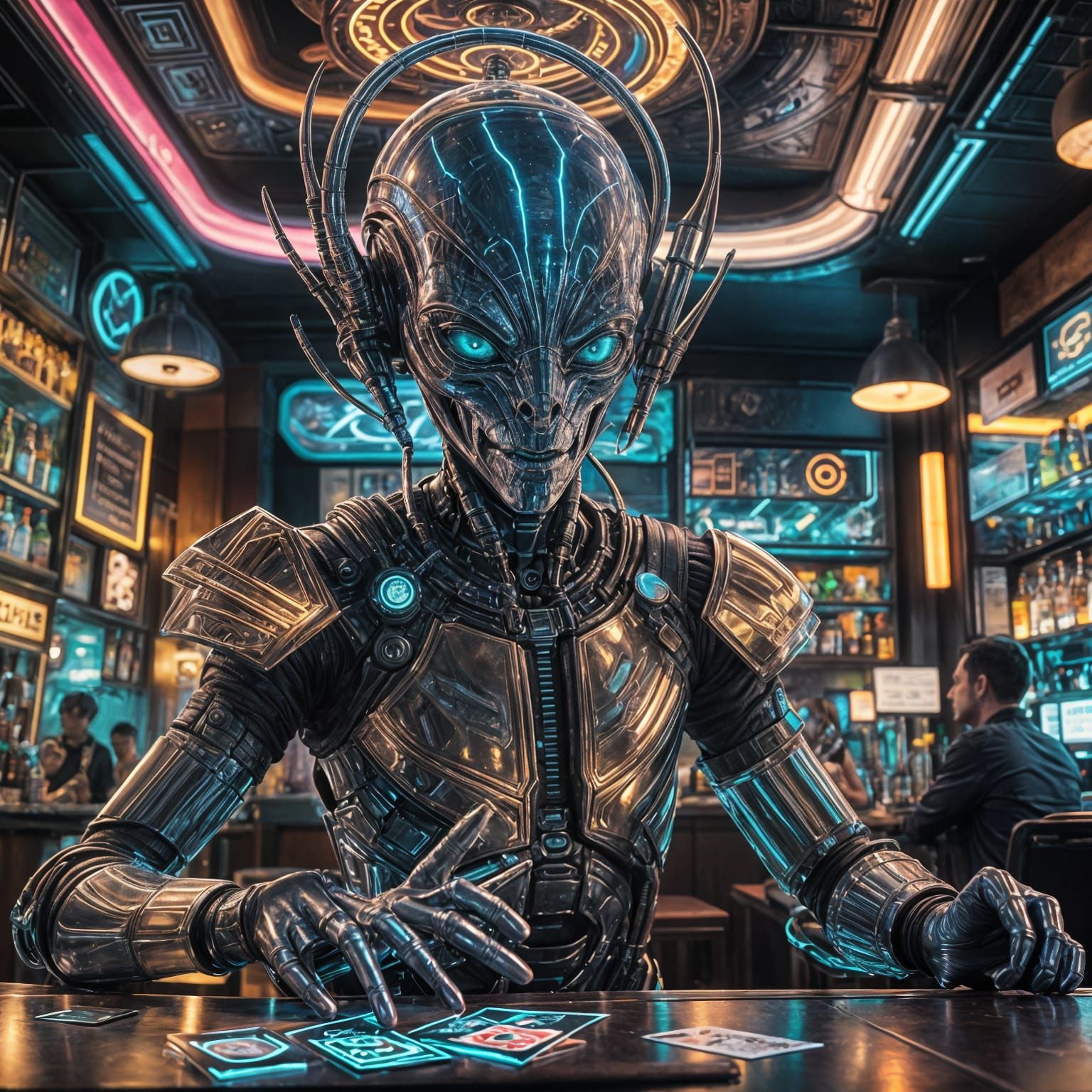 Alien Card Tricks in Sci-Fi Bar