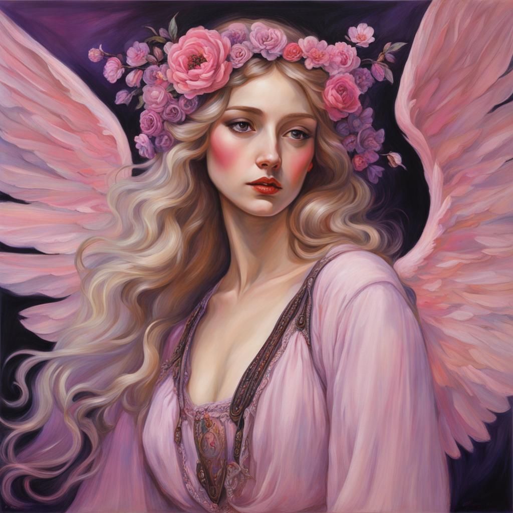 Bohemian Fairy Lovers Embrace in Gouache Style