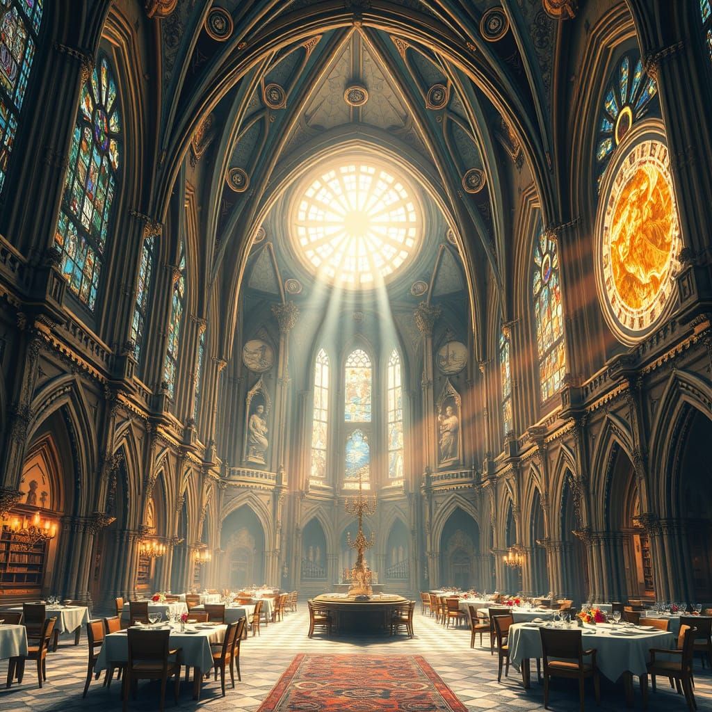 Cathedral Sushi Restaurant on Alien Planet in Ornate Style