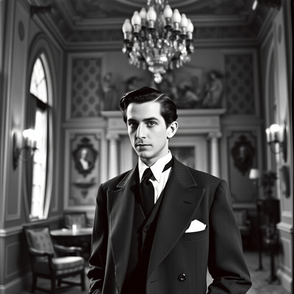 Vintage Gatsby-Inspired Mansion Interior with a Young Gentle...