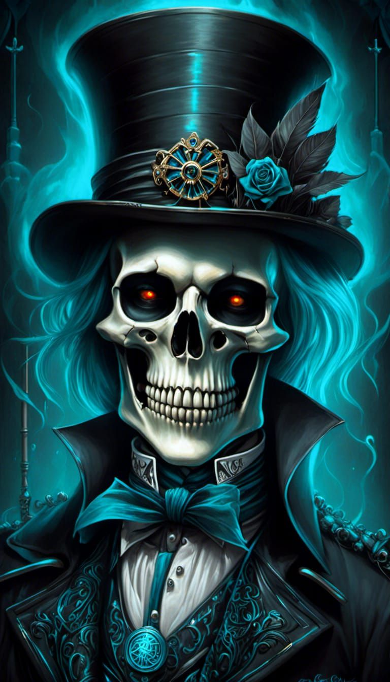 Elegant Victorian Skeleton Portrait with Glowing Eyes