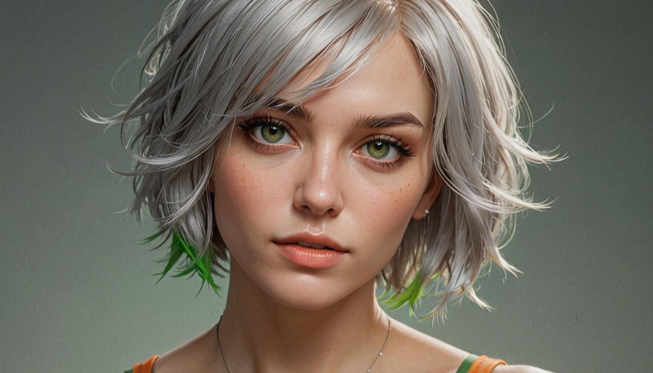 Platinum Haired Girl Portrait in Hyperdetailed Digital Art