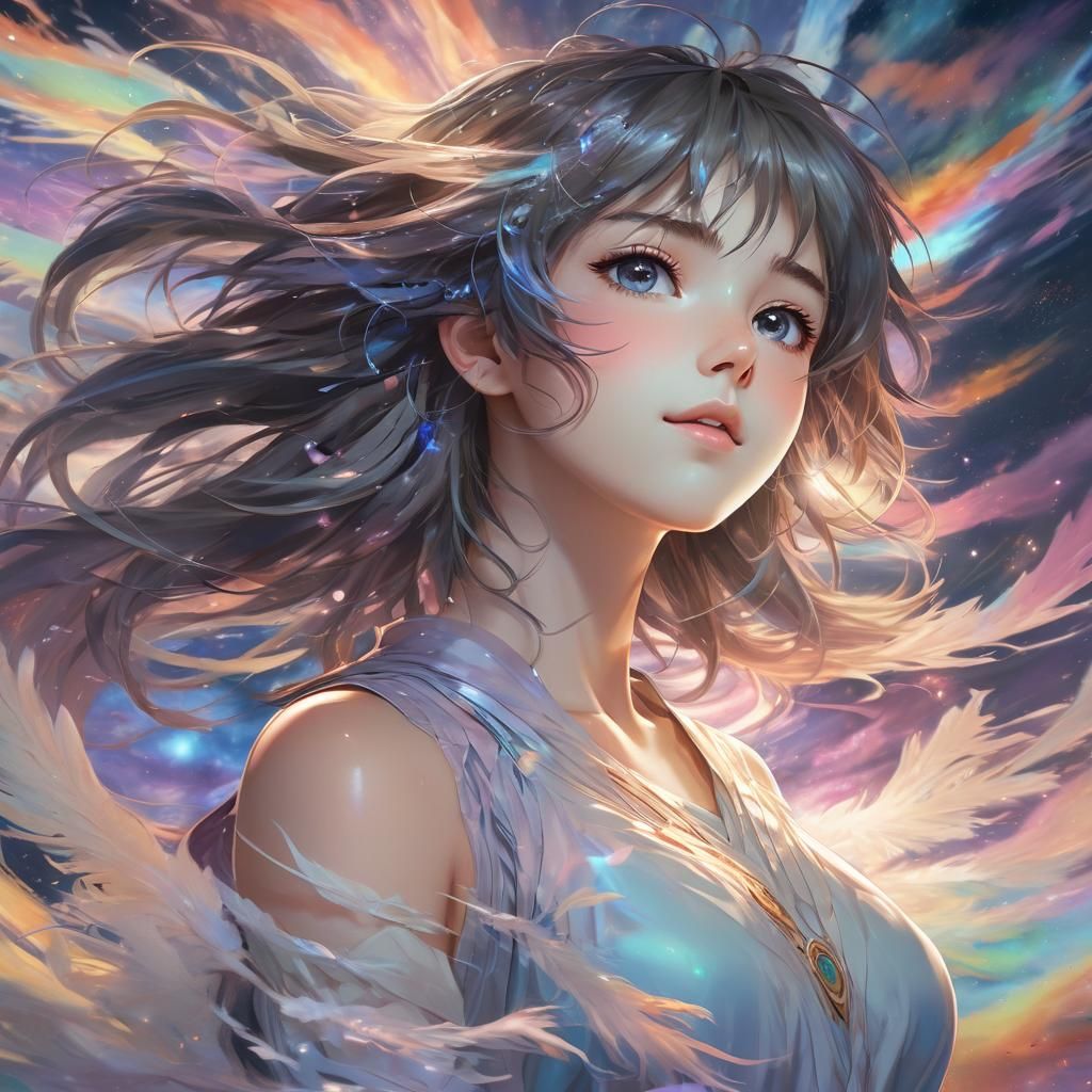 Celestial Being in Anime Style with Rainbow Hues