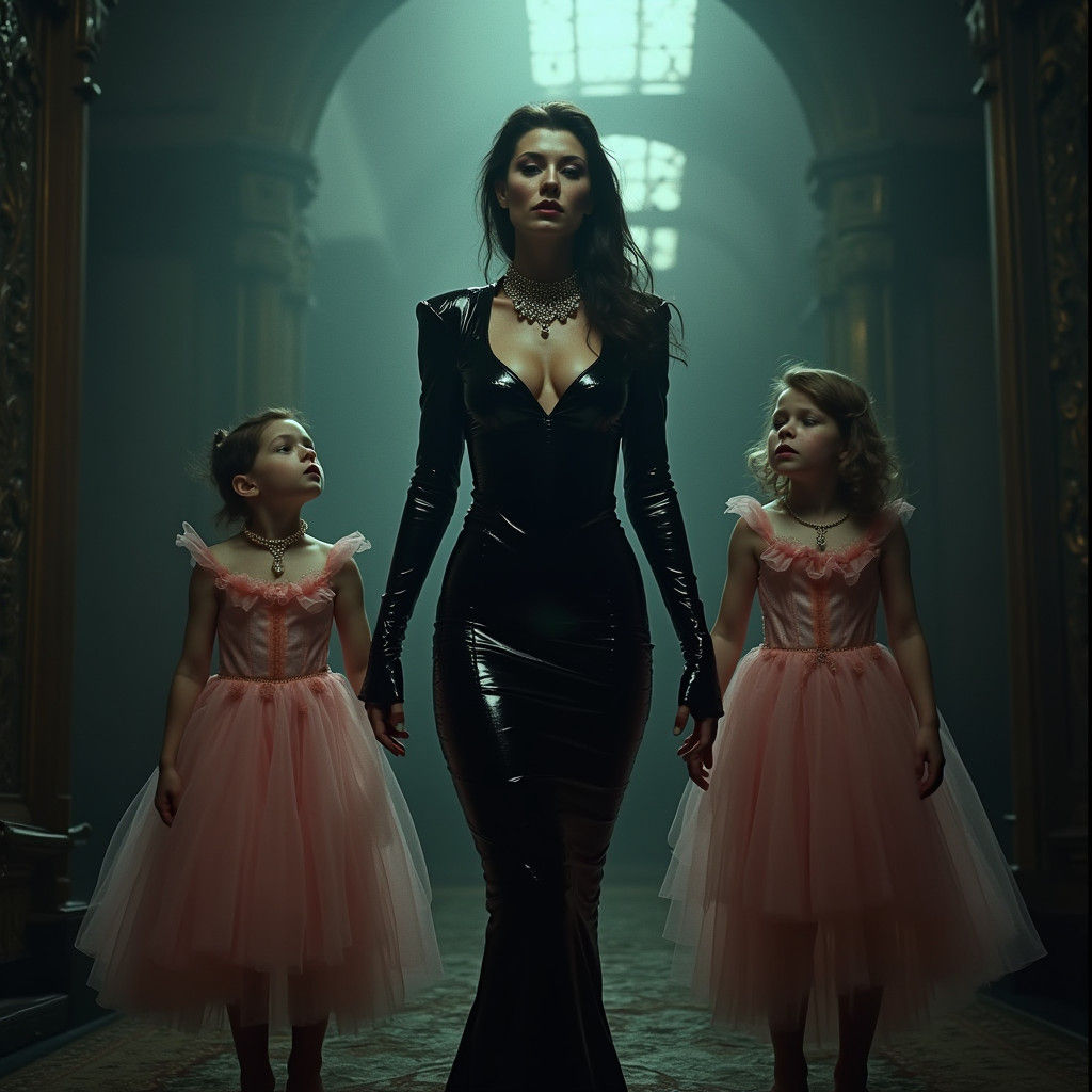 Opulent Stepmother with Stepsons in Gothic Fairy Tale Style