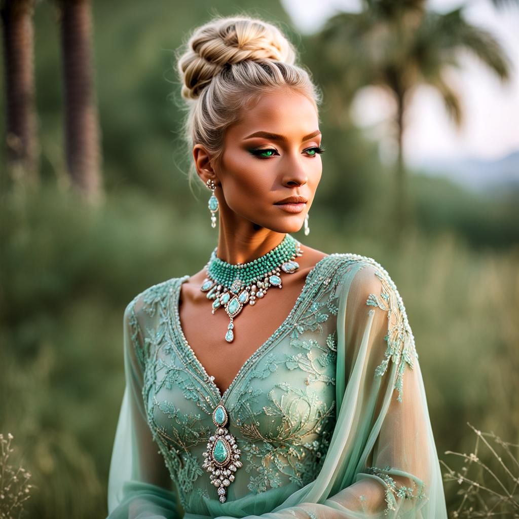 Variscite Goddess of Harmony in Celadon Gown