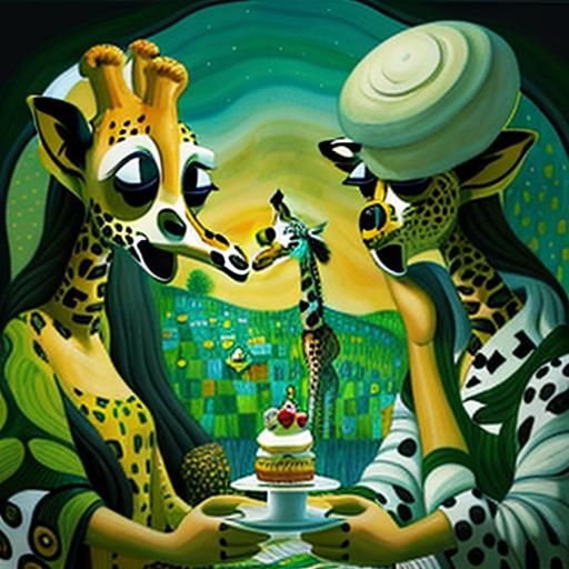 Giraffes Eating Cupcakes: Whimsical Watercolour Illustration