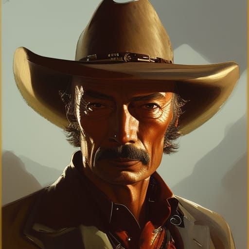 Cowboy Portrait in Hyperdetailed Art Nouveau Style