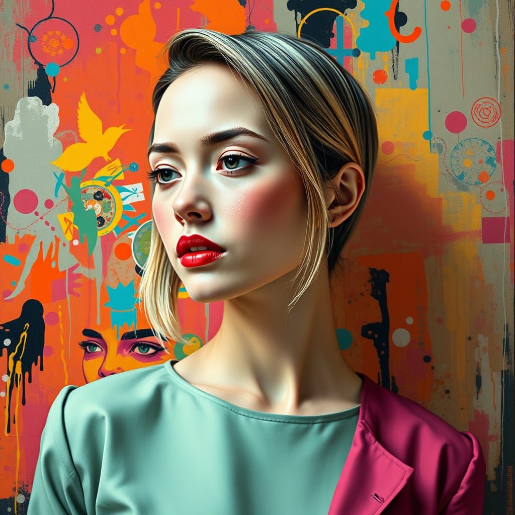 Abstract Painting of Woman with Flowing Colors