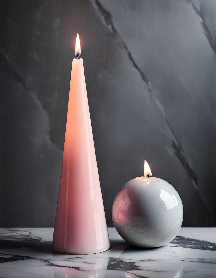 Modern Pastel Candles on Marble Table in Hyperrealism