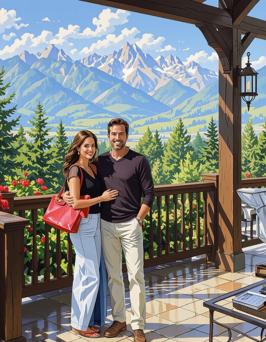 Happy Family in Mountain Dream House Art