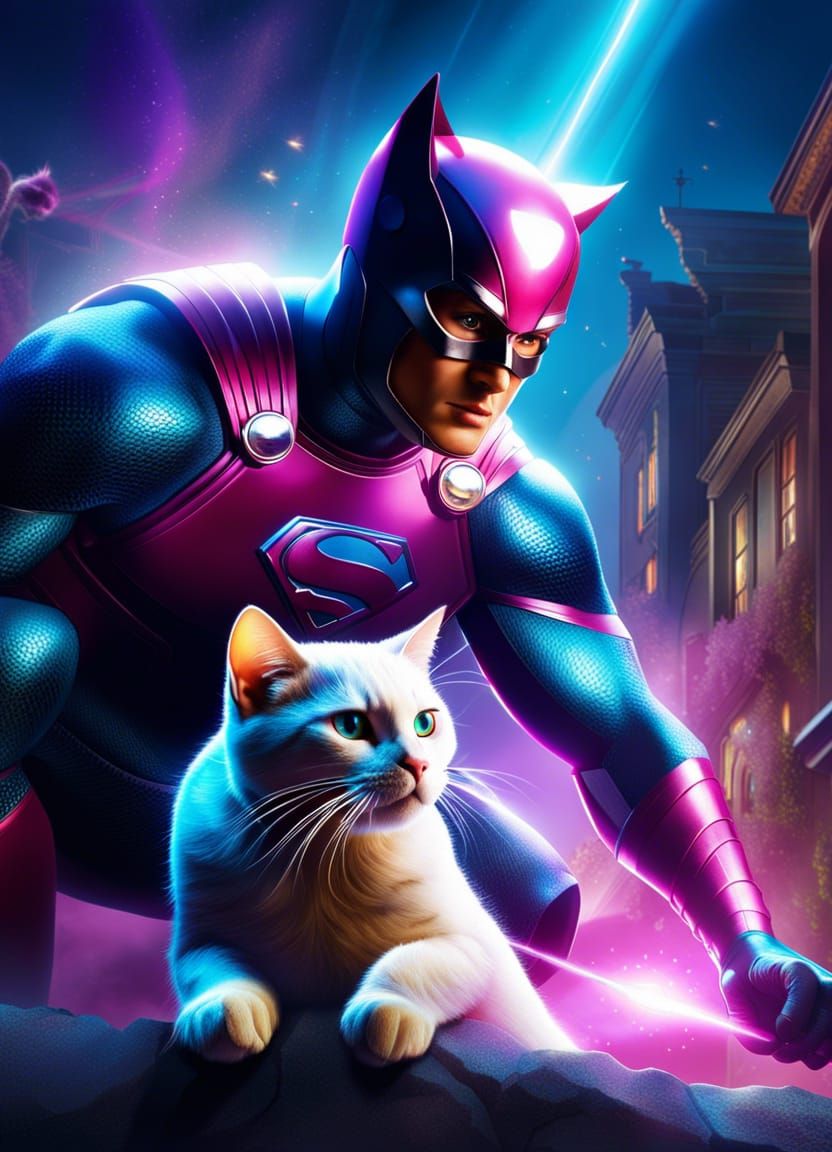Superhero Cat Rescue in Comic Book Style