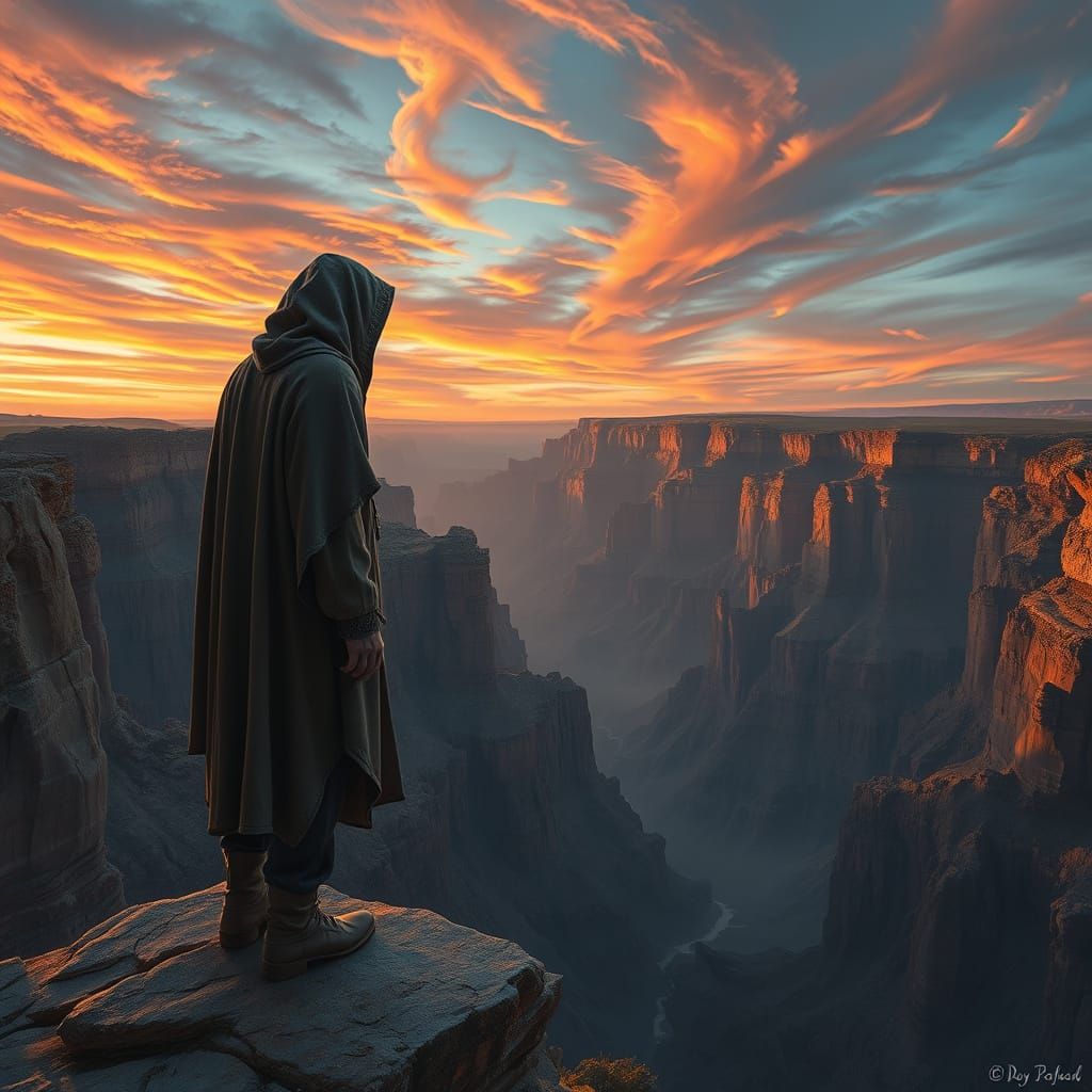 Contemplation at the Canyon Edge: Hyperrealistic Art