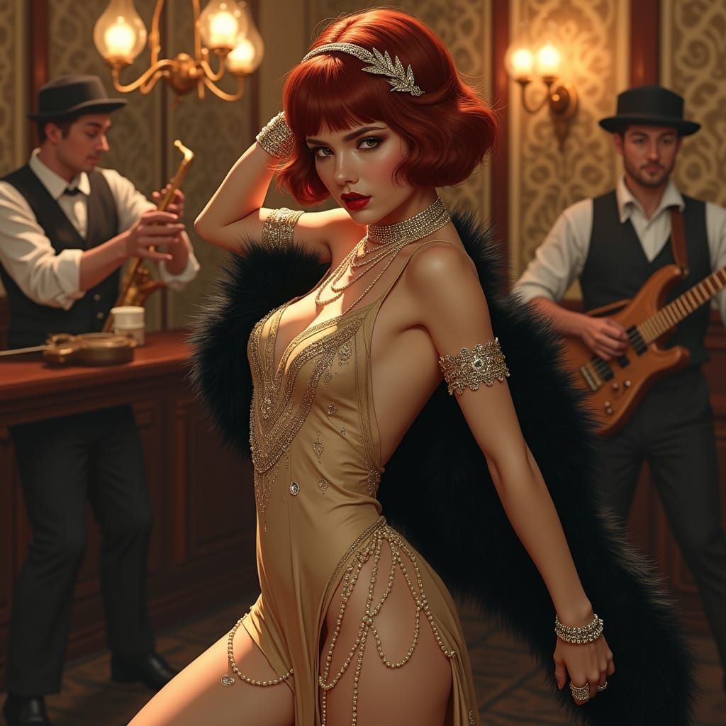 Flapper Dancing in Art Deco Lounge, Luis Royo Style