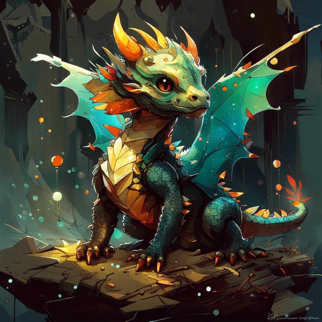 Adorable Baby Dragon with Reflective Eyes