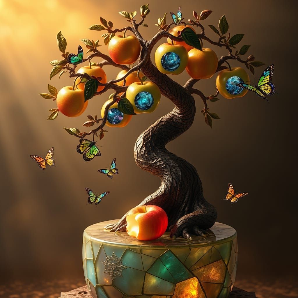 Twisted Celestial Bonsai in Iridescent Stained Glass