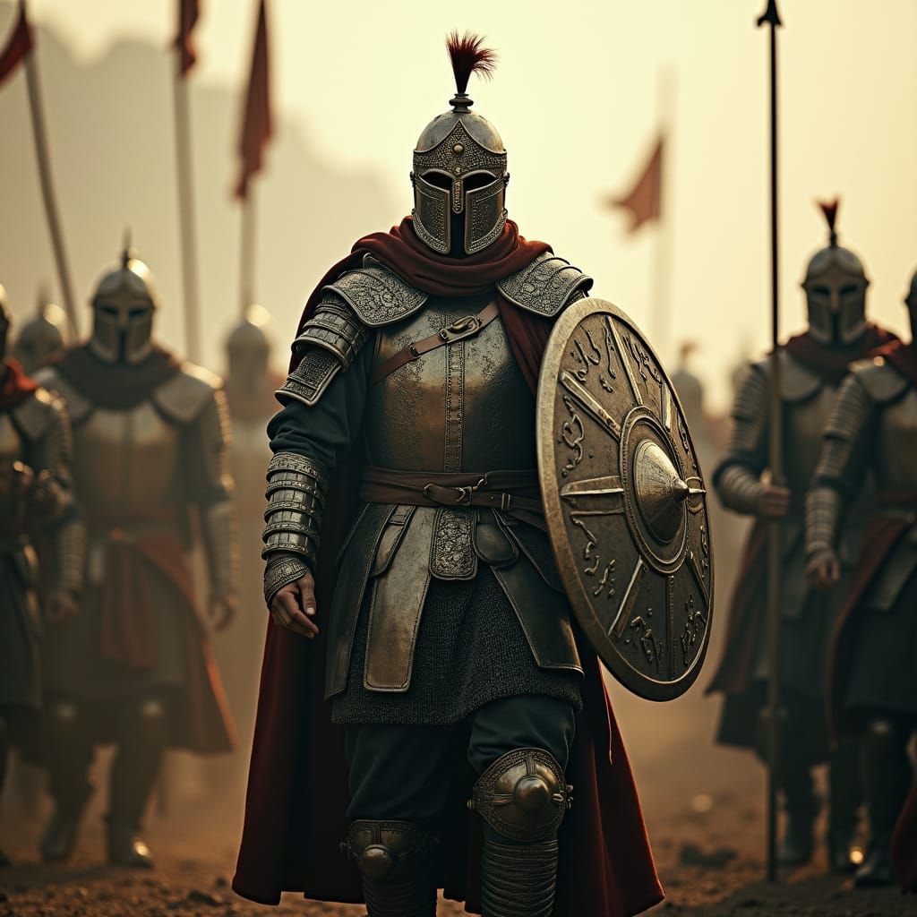 Anglo-Saxon Warrior Leads Shieldwall: Cinematic Film Grain