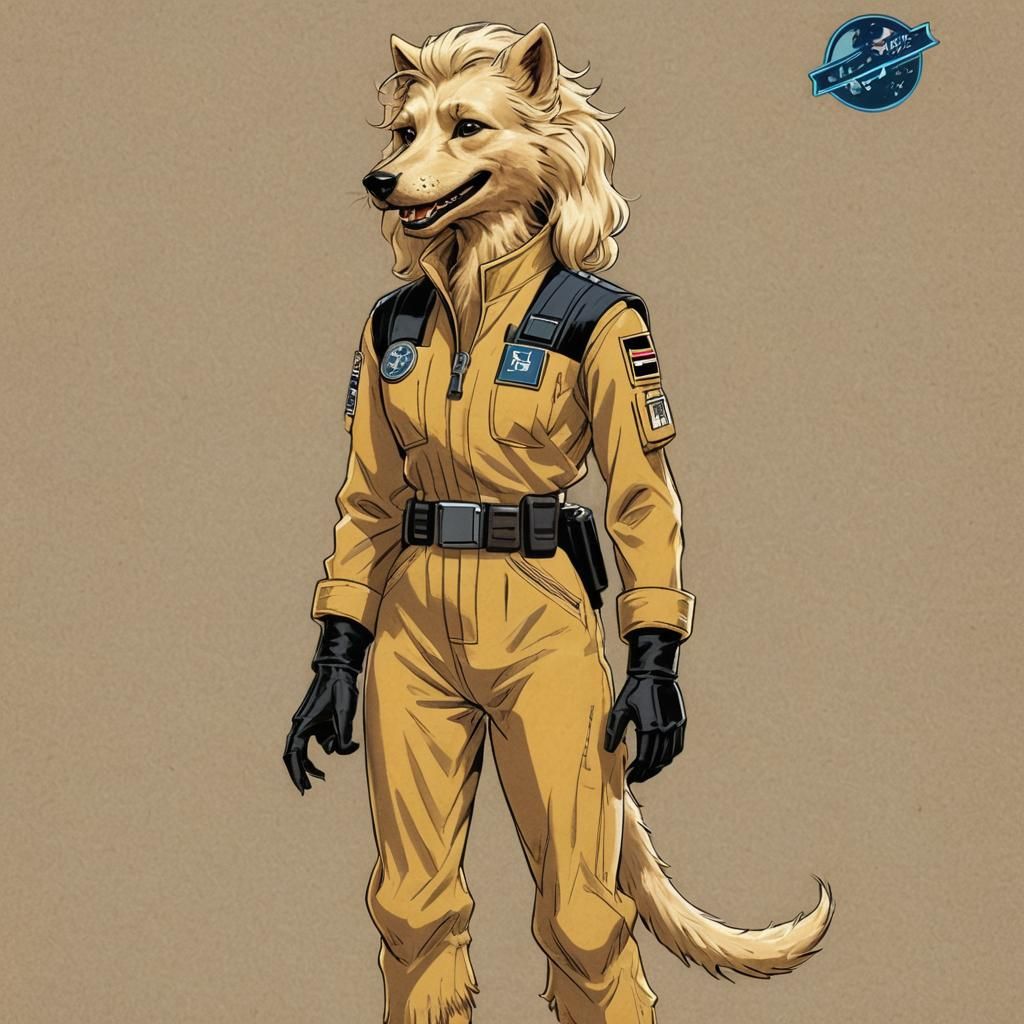 Canine Star Wars Pilot in 1940s Illustration Style