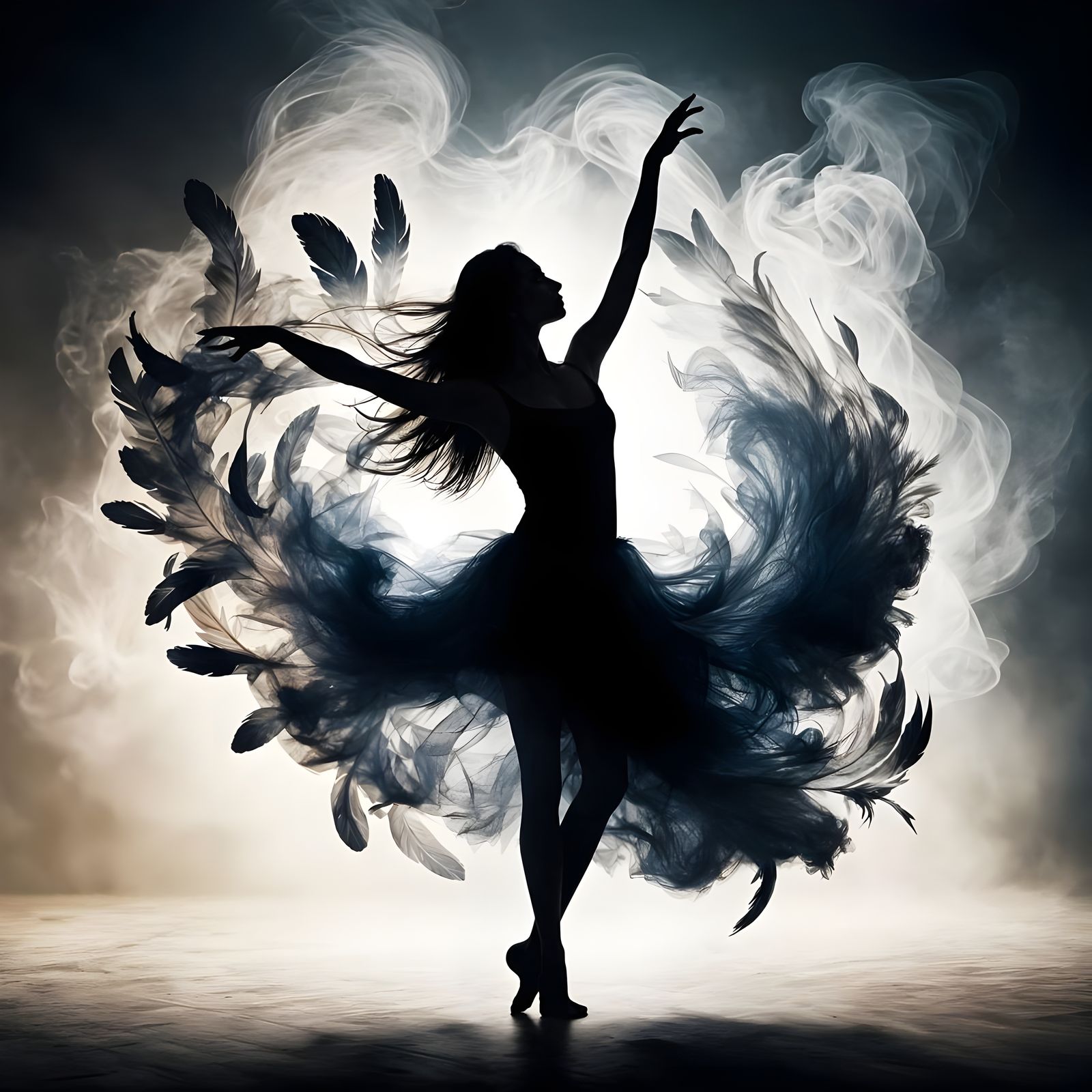 Silhouette Dancer in Flames and Smoke