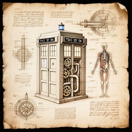 TARDIS Blueprints in Leonardo da Vinci Style