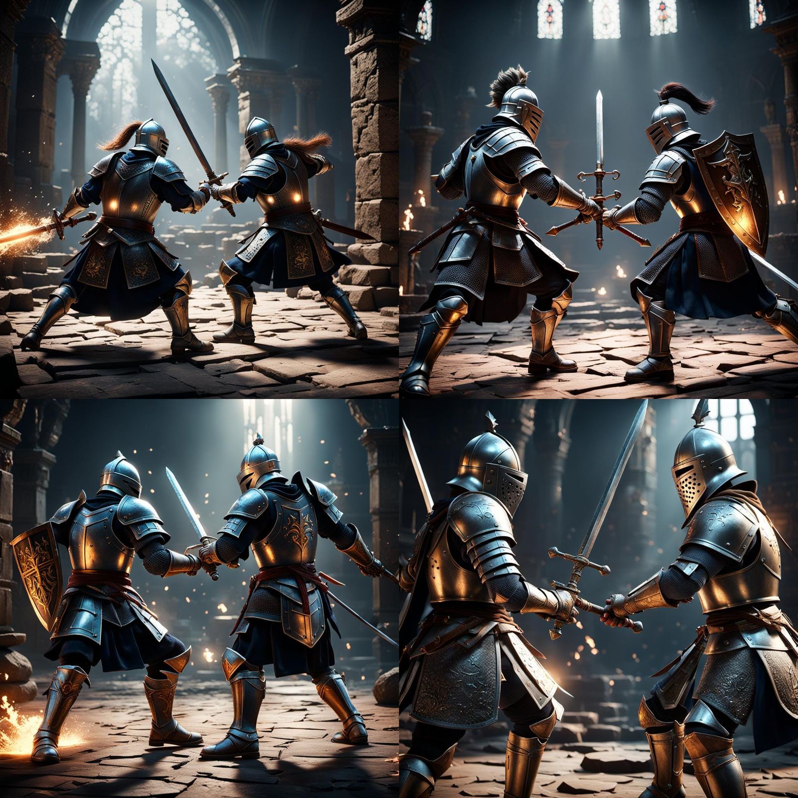 Knights Clash in Light and Shadow: 3D Game Art