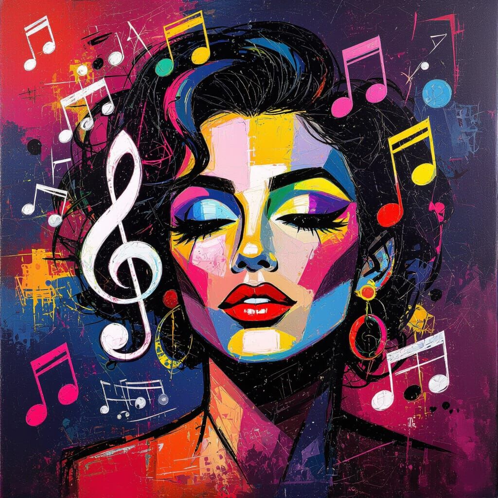 Neo-Expressionist Abstract Art: Music and Makeup Fusion