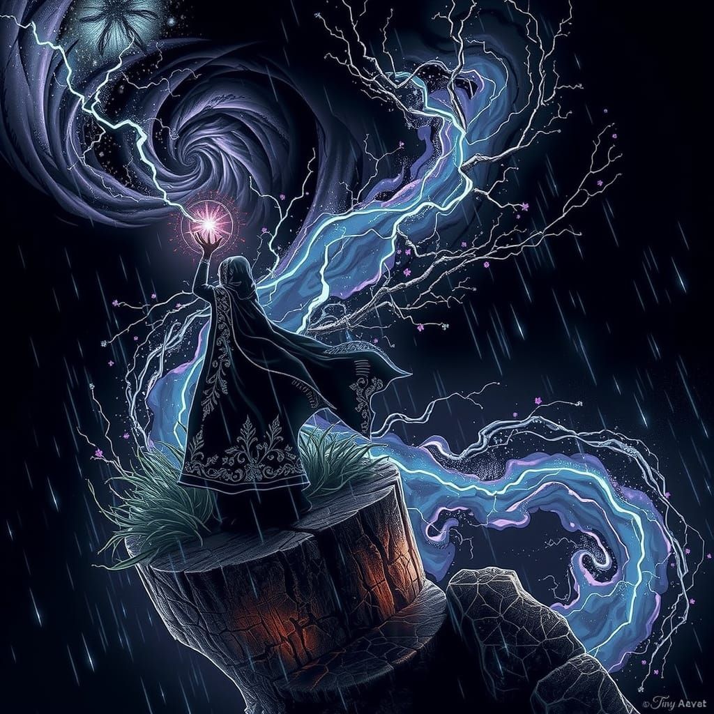 Ethereal energy dances beneath tempest skies