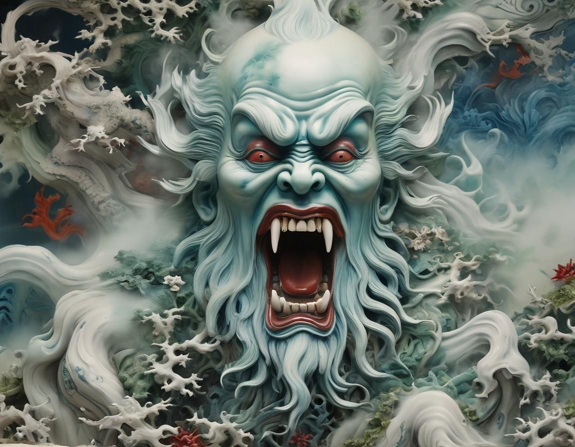 Terrifying Chinese God Exhaling Ghost: Chinoiserie Art