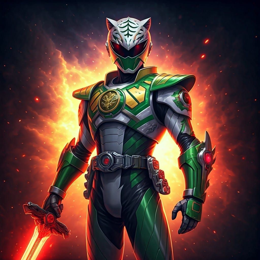 Cyberpunk Dragon Tiger Ranger in Vibrant Nebula