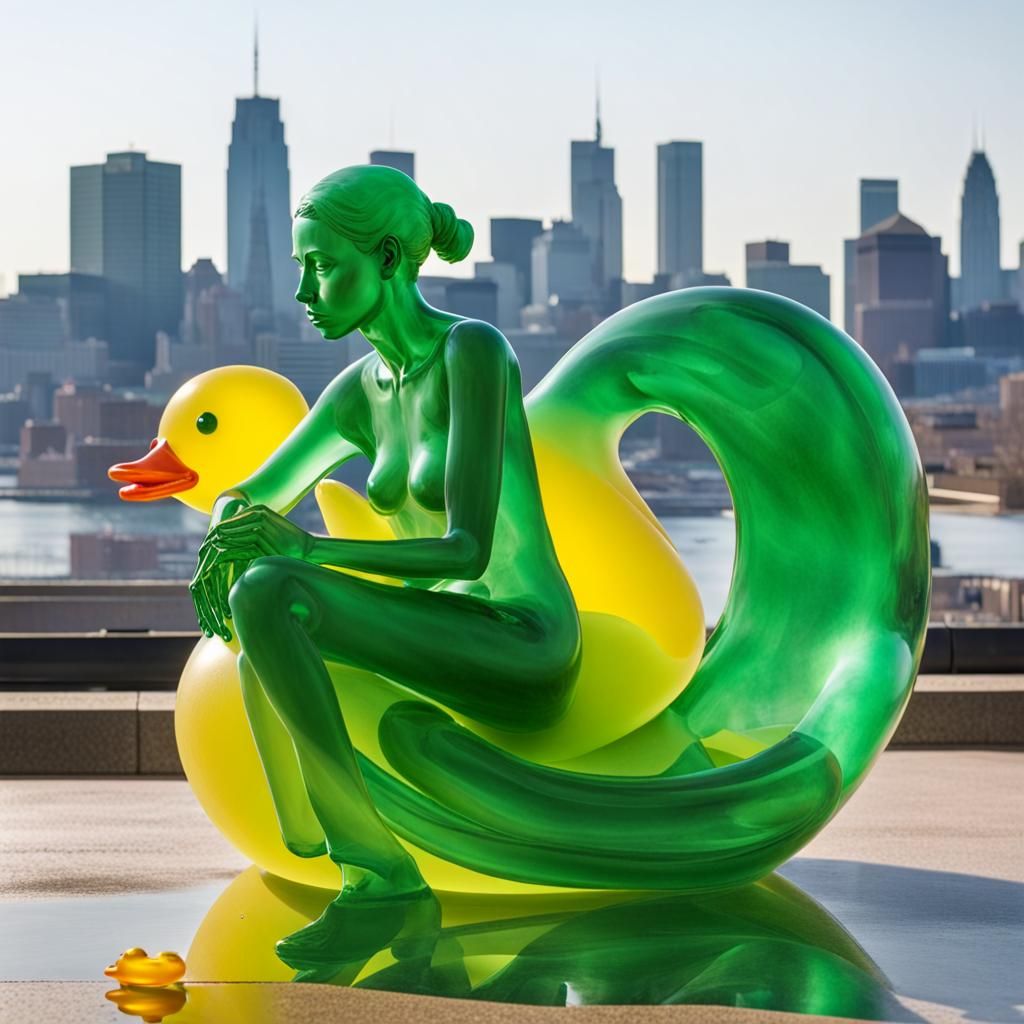 Green Glass Sculpture of a Homeless Drifter