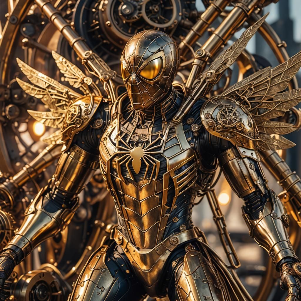 Golden Steampunk Spiderman with Wings