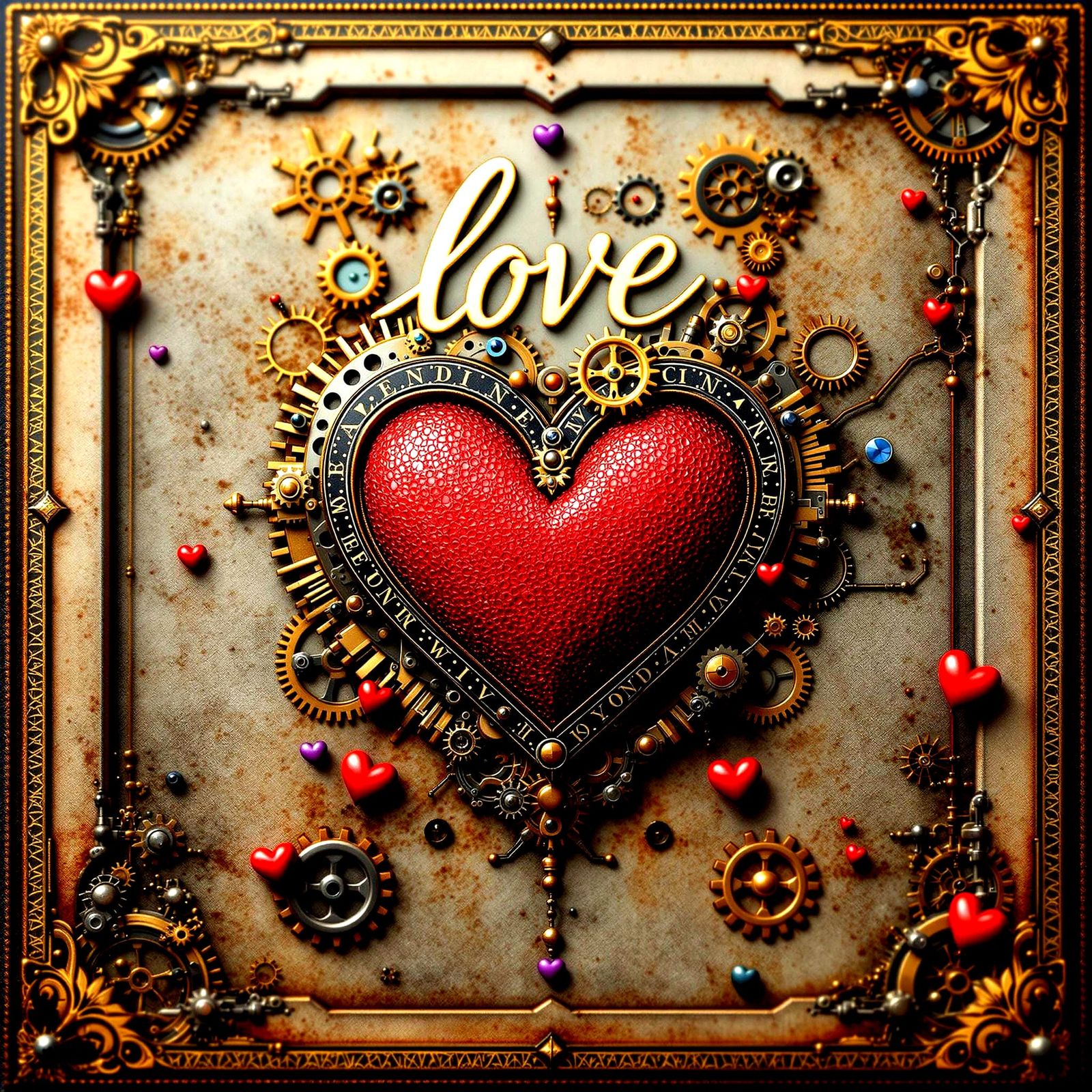 Steampunk Valentine's Day Card in Hyperdetailed Photorealism