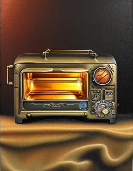 Steampunk Toaster Oven in Oil Painting Style