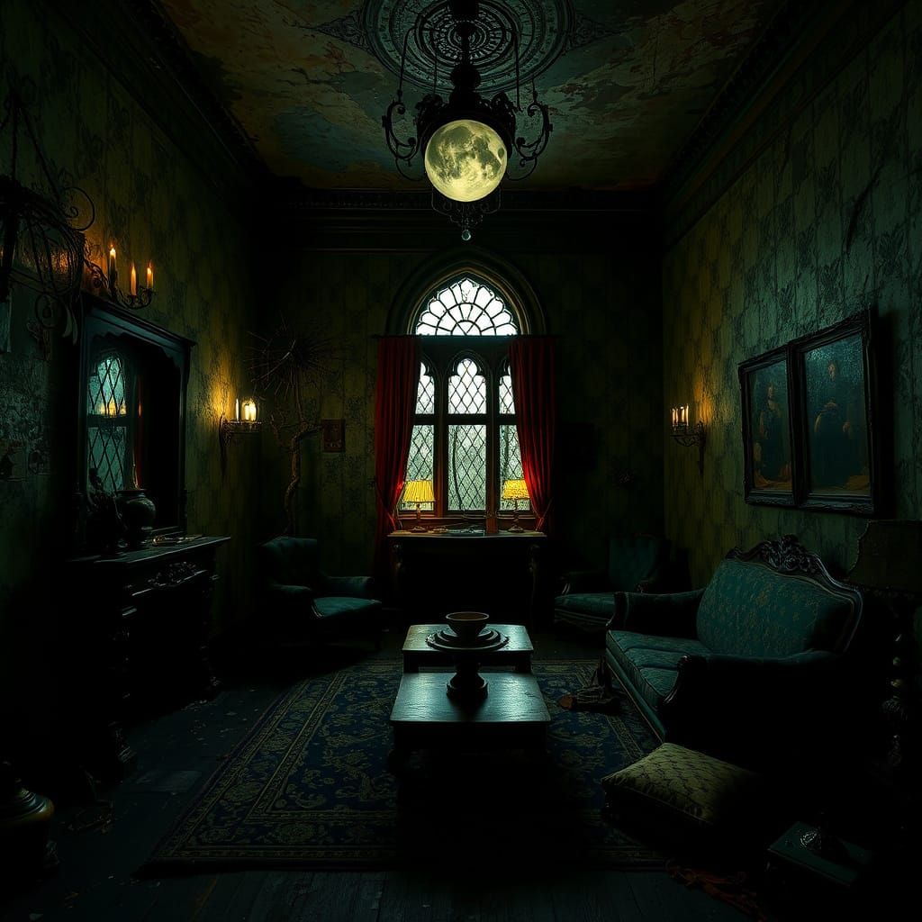 Moonlit Macabre Mystery in Decaying Victorian House