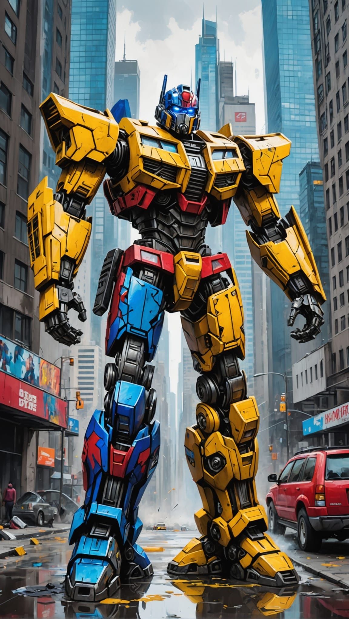 Optimus Prime and Bumblebee in Graffiti Art Style