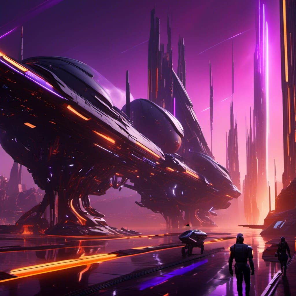 Futuristic Spaceship on Alien Planet in Sci-Fi Style