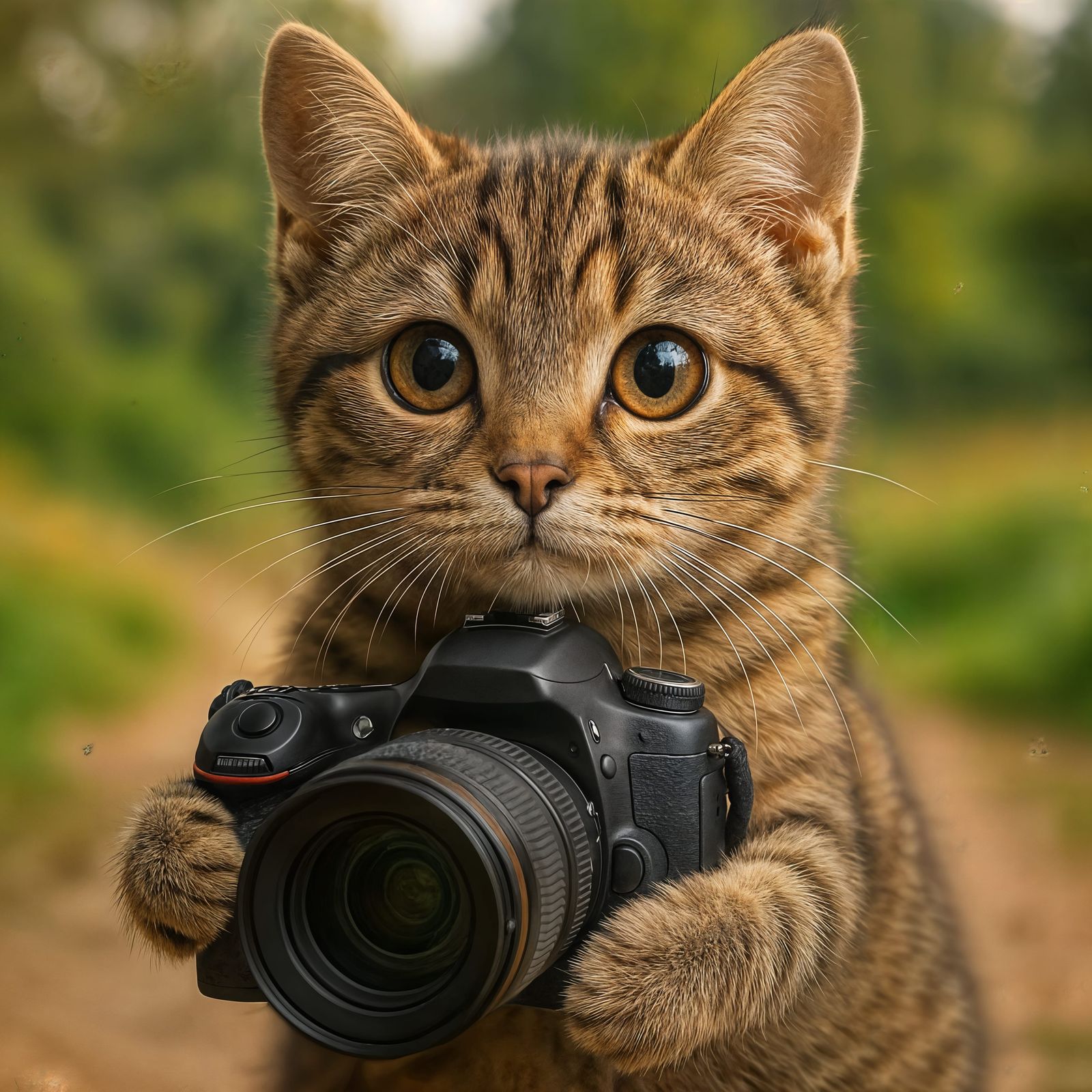 Detailed CGI Cat Photographer Outdoors