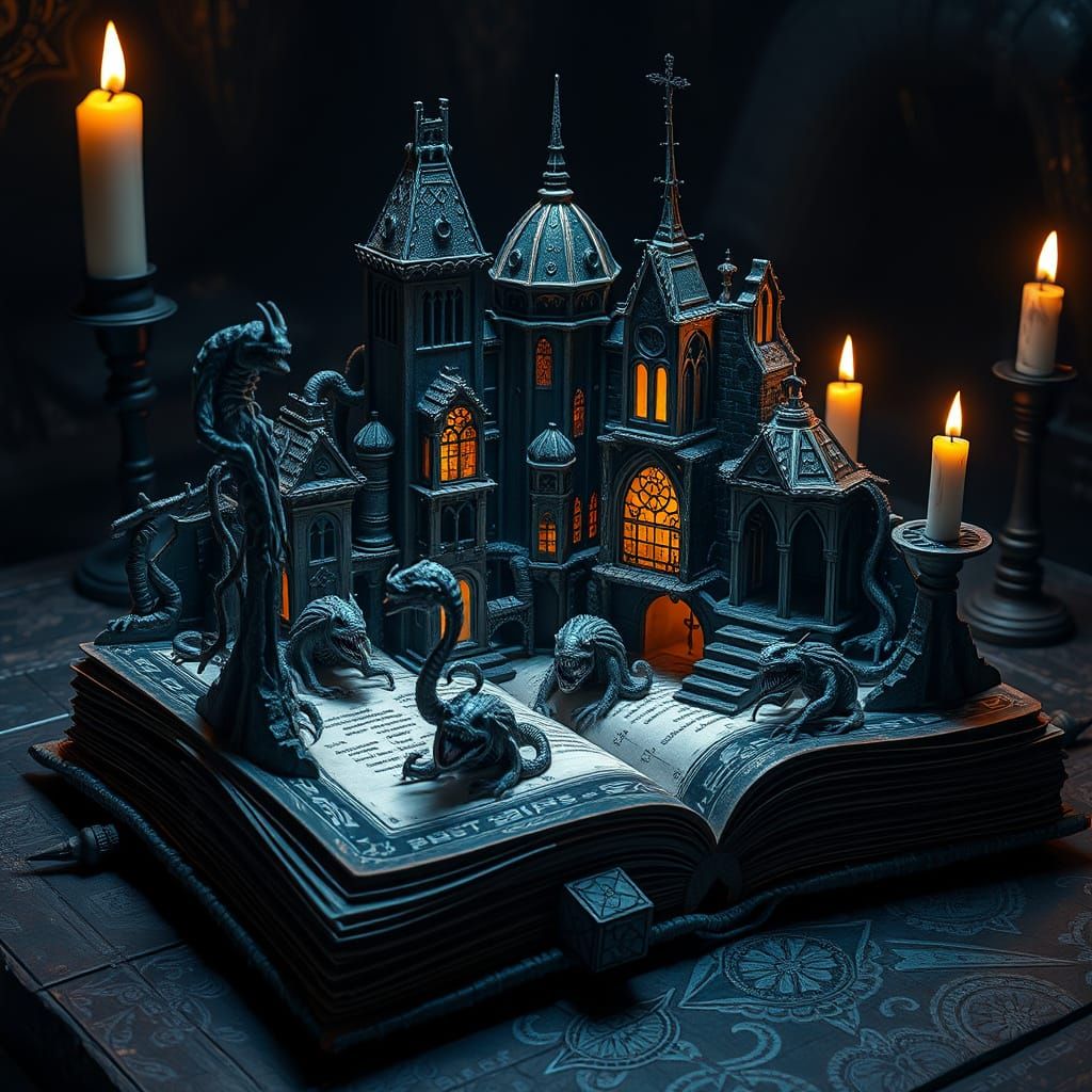 Monstrous Pop-up Grimoire in Gothic Style
