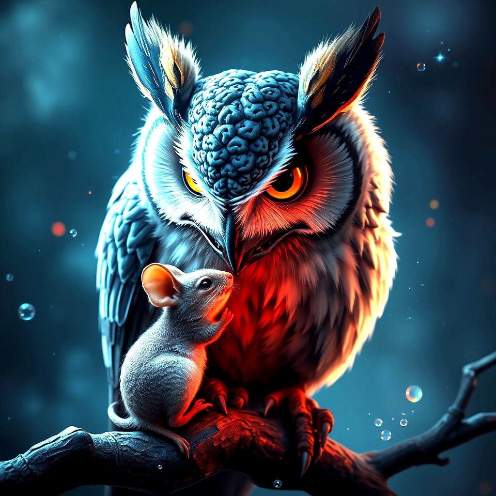Owl Captures Mouse: Detailed Fantasy Concept Art