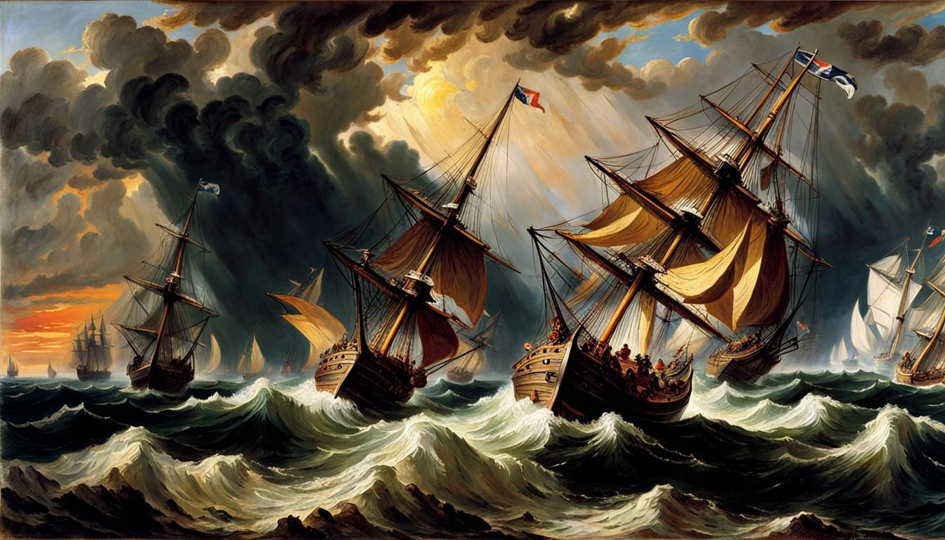 Sailing Ships Clash in Tempestuous Seas
