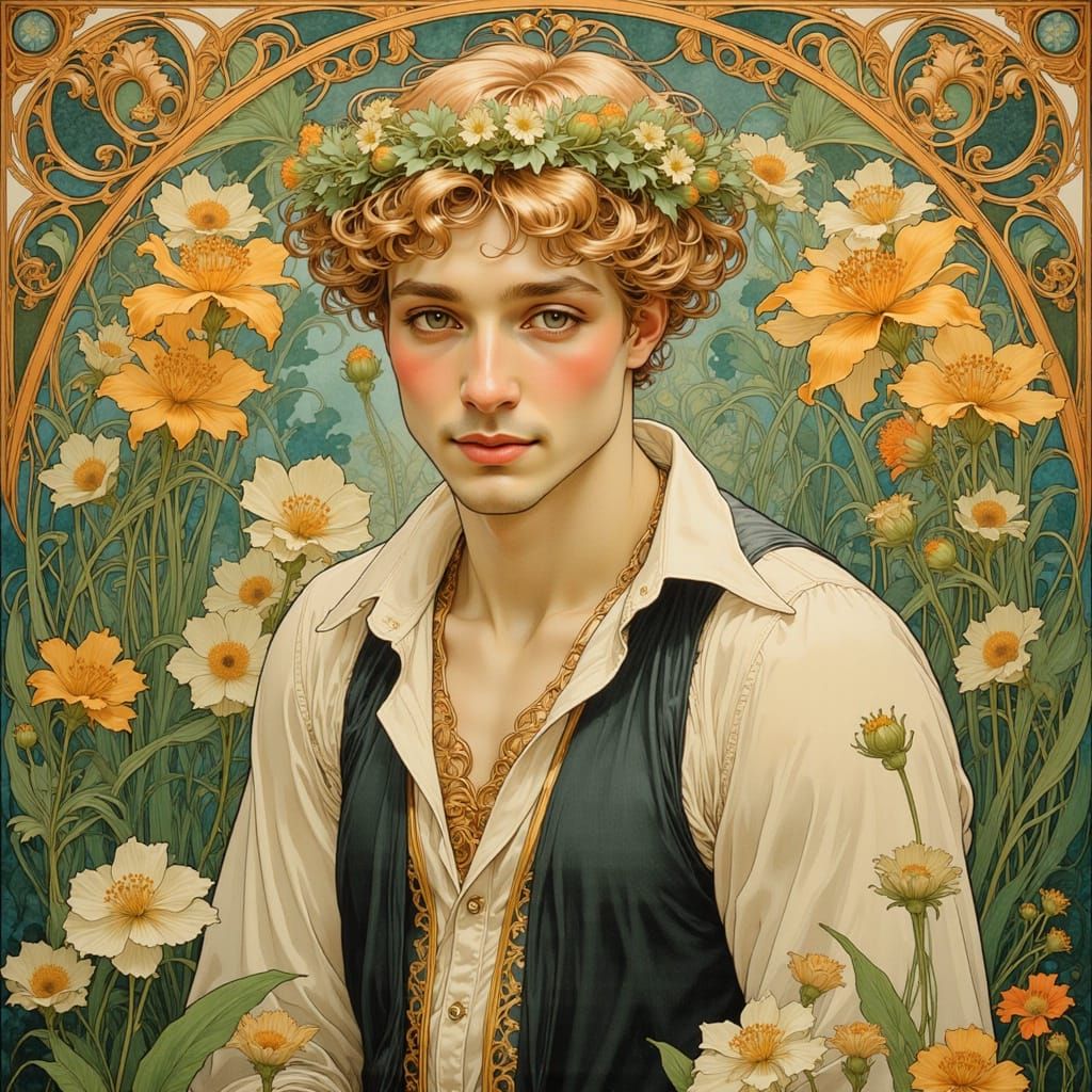 Elegant Art Nouveau Portrait of a Young Man