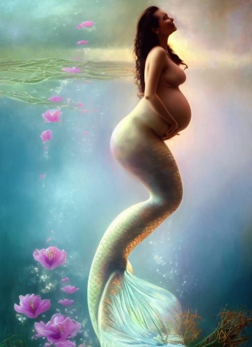 Ethereal Mermaid Maternity Portrait in Art Nouveau Style