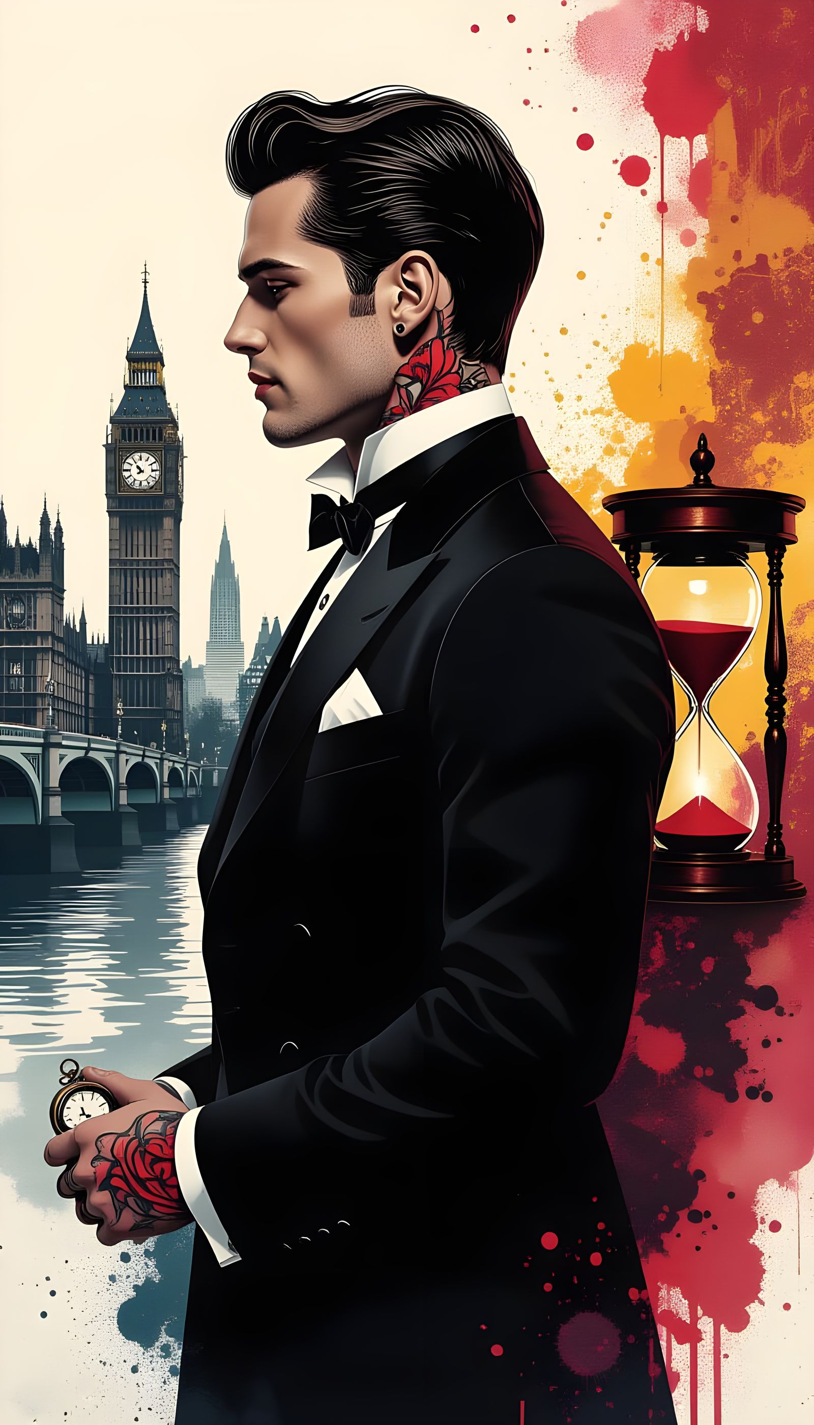 19th Century Gentleman Silhouette with Red Tattoos