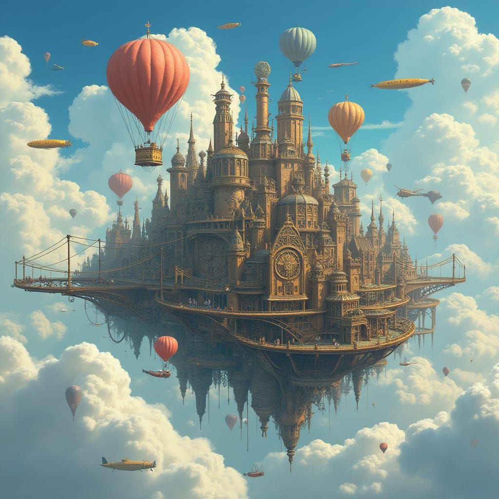 Steampunk City in the Sky: Clockwork and Balloons