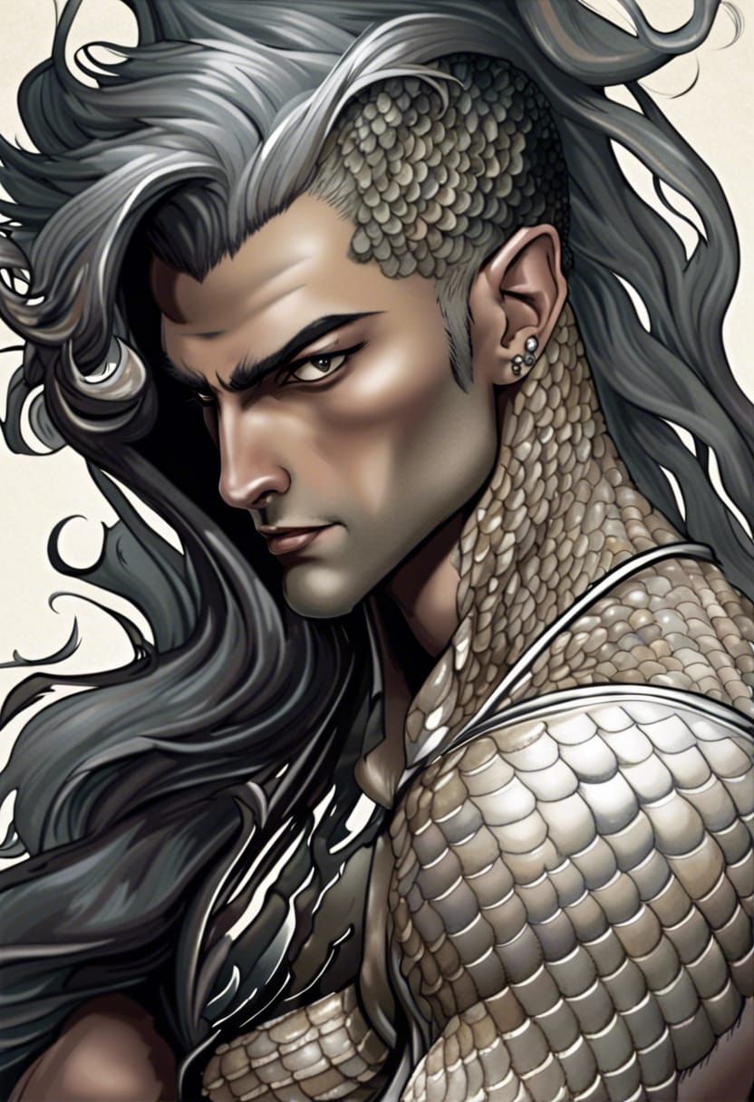 Muscular Merman with Silver Scales, Comic Book Art