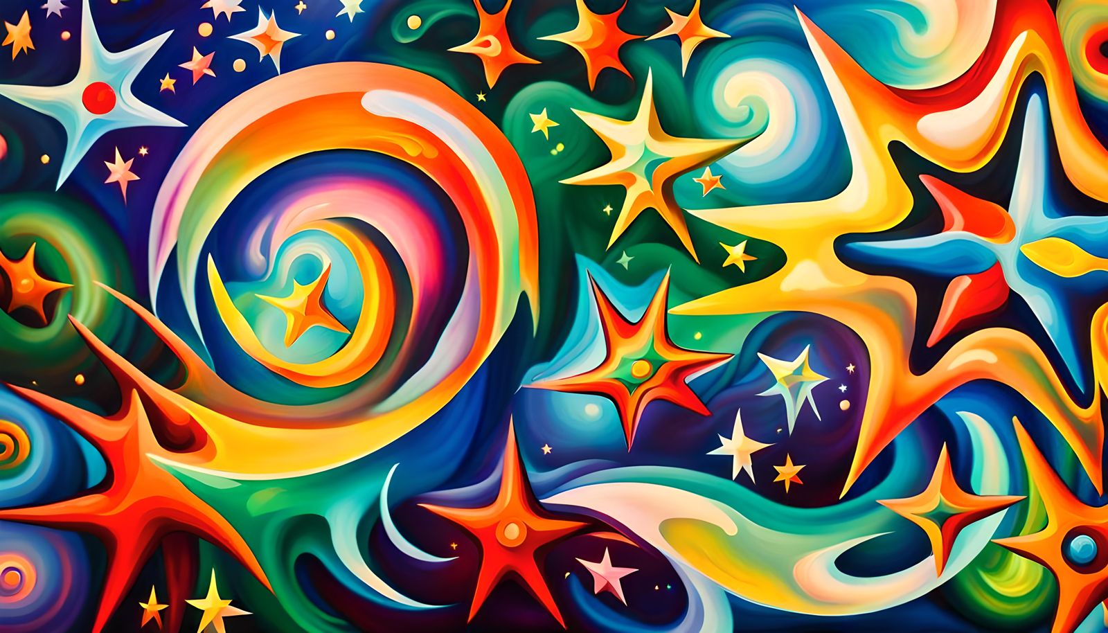 Iridescent Stars in Electromagnetic Coils, Impasto Style