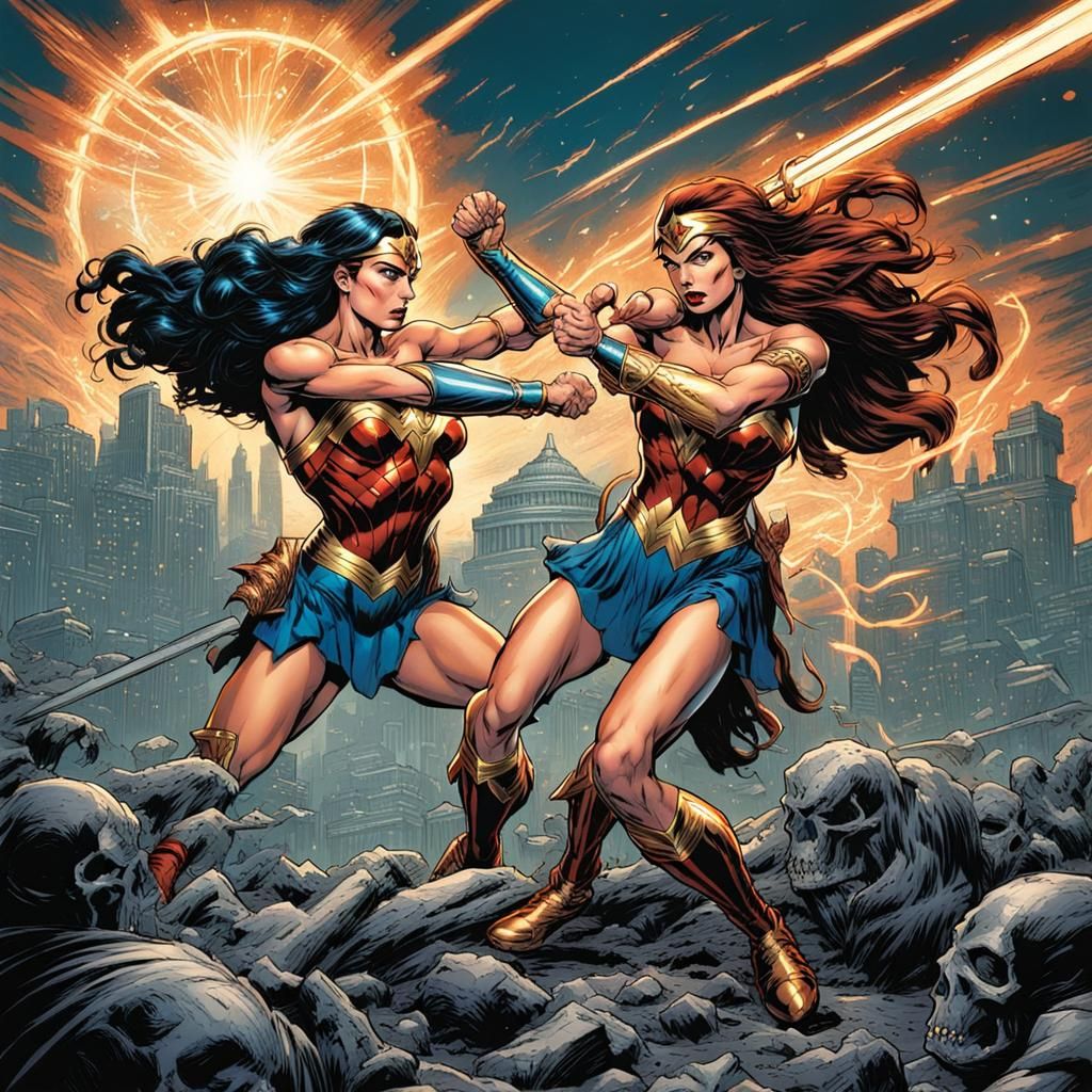 Wonder Woman vs Giganta in Comic Book Art