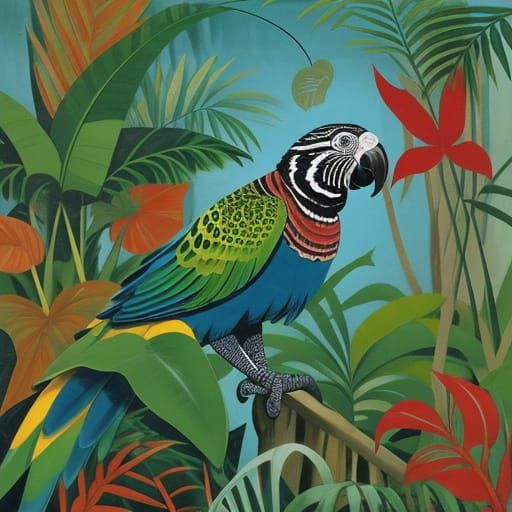 Vibrant Tropical Bird in Jungle Landscape