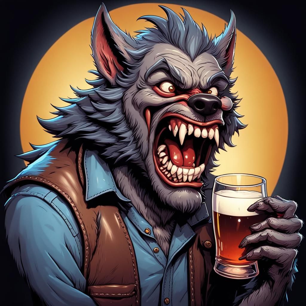 Drunk Werewolf Animation Portrait in Comic Book Style